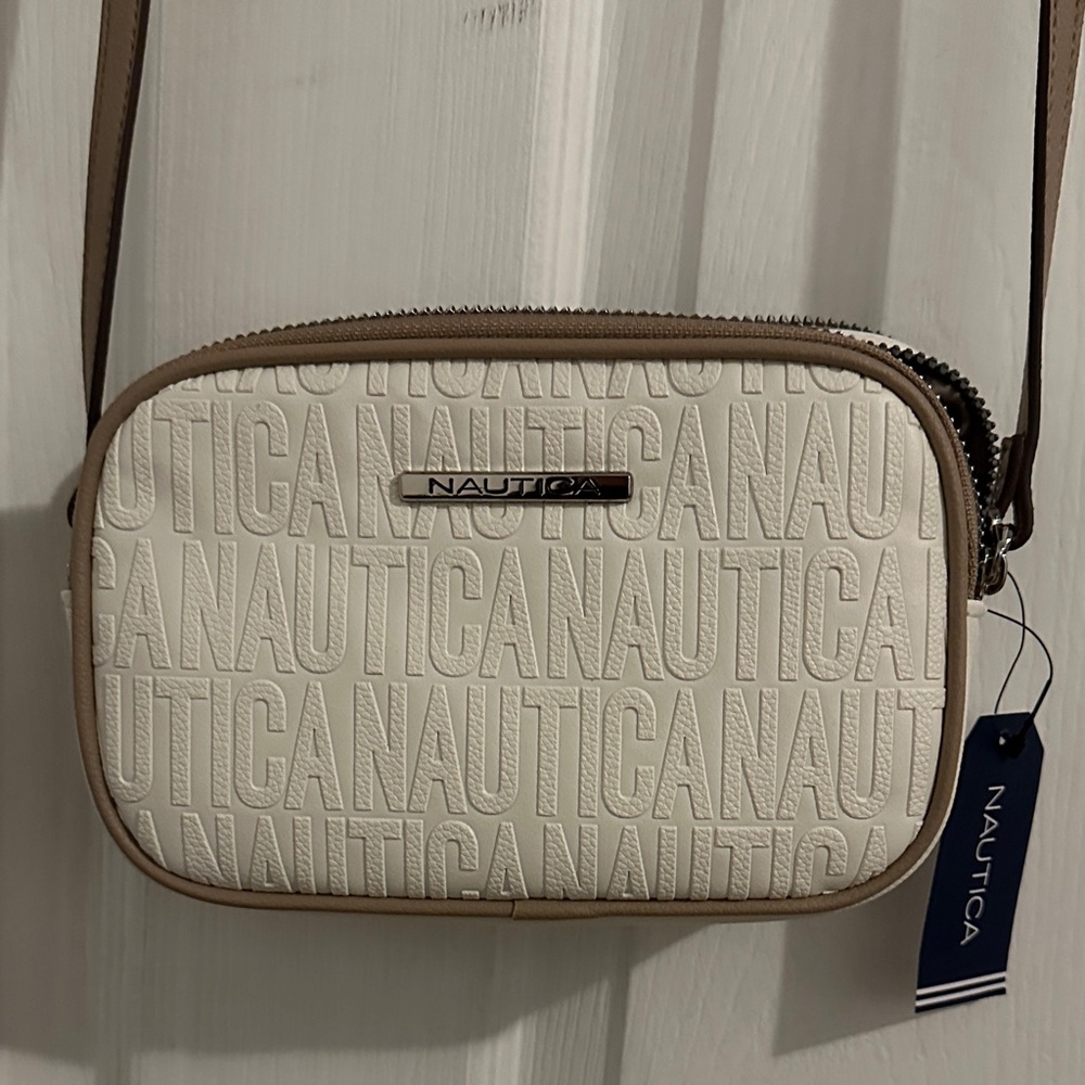 Nautica Cream and Tan Embossed Crossbody Bag